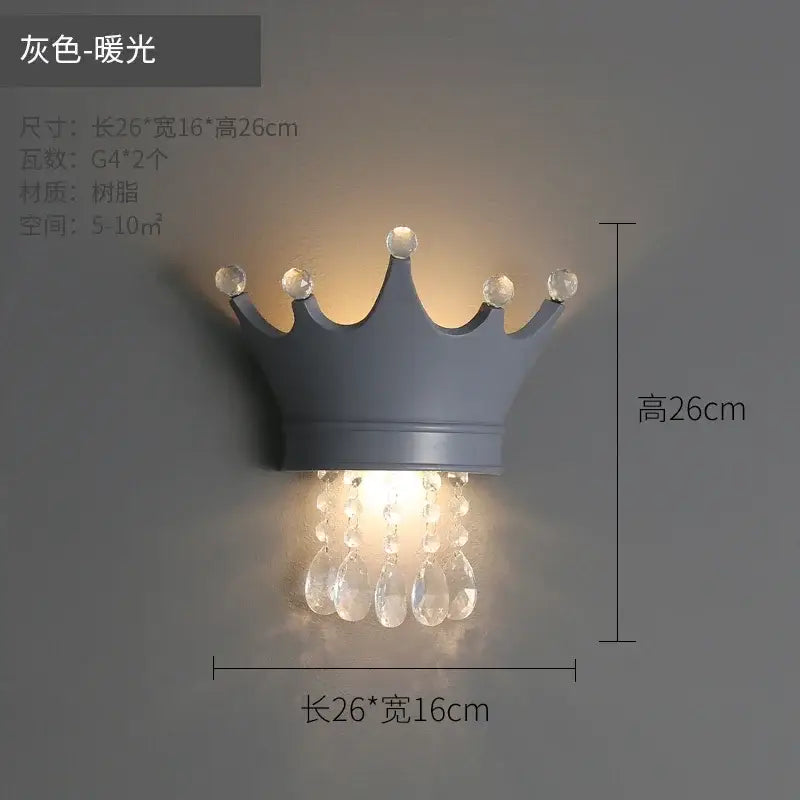 Cute resin crystal pink crown wall sconce bedroom light