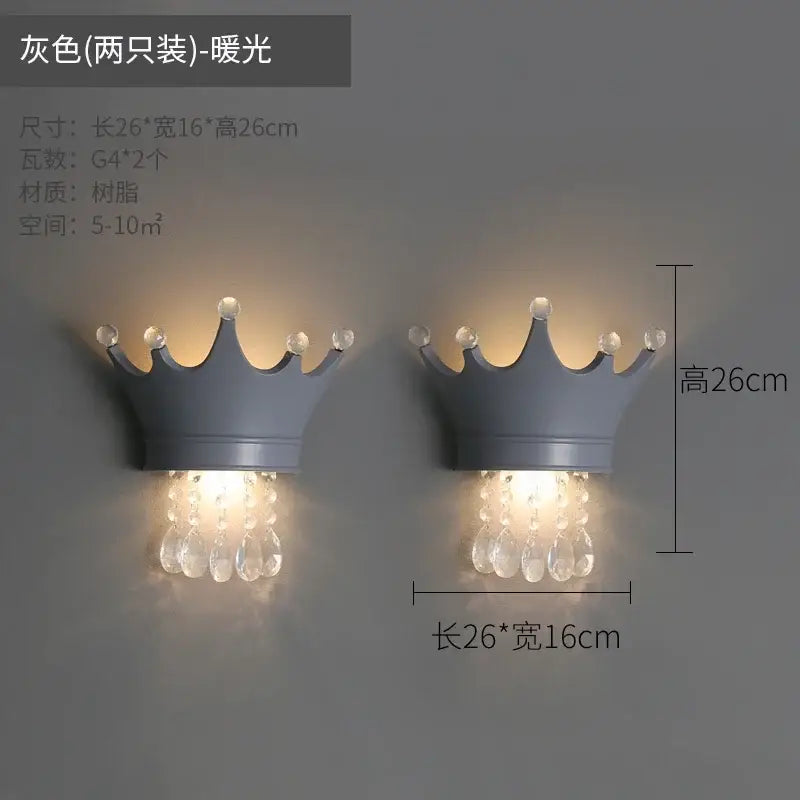 Cute resin crystal pink crown wall sconce bedroom light