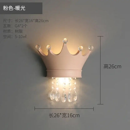 Cute resin crystal pink crown wall sconce bedroom light