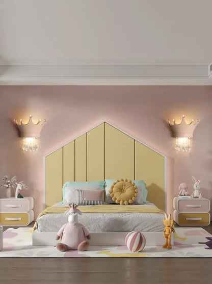 Cute resin crystal pink crown wall sconce bedroom light