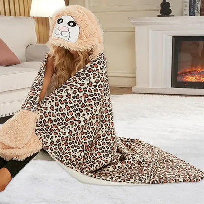 Cute sloth beige & pink flannel lap blanket bedroom plush shawl