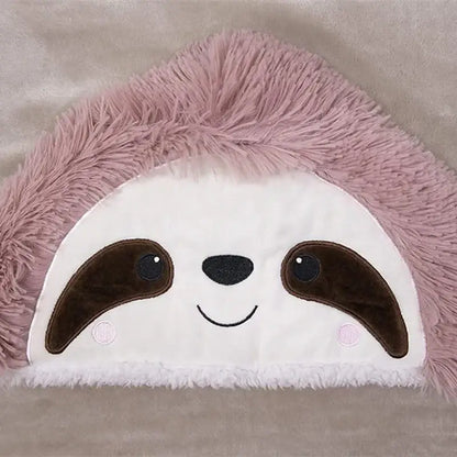 Cute sloth beige & pink flannel lap blanket bedroom plush shawl