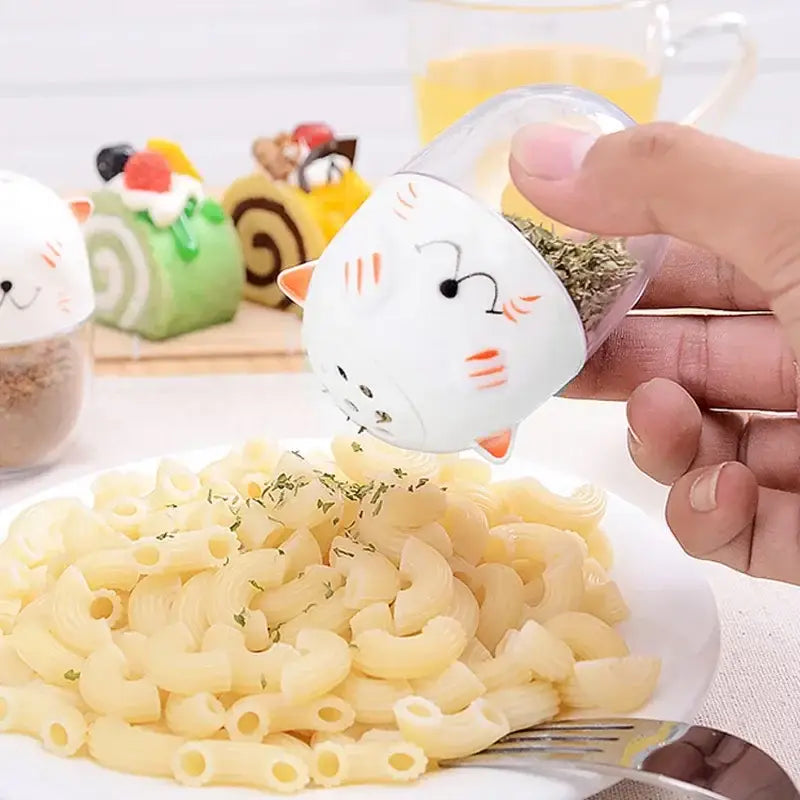 Cute white and orange ceramic cat spice jar set kitchen shaker