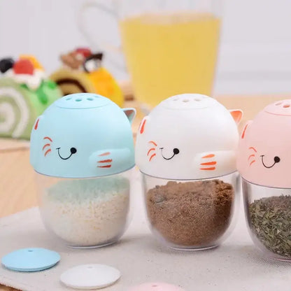 Cute white and orange ceramic cat spice jar set kitchen shaker