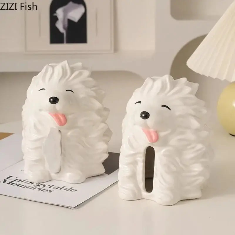 Cute white ceramic poodle cartoon puppy tissue box bedroom decor