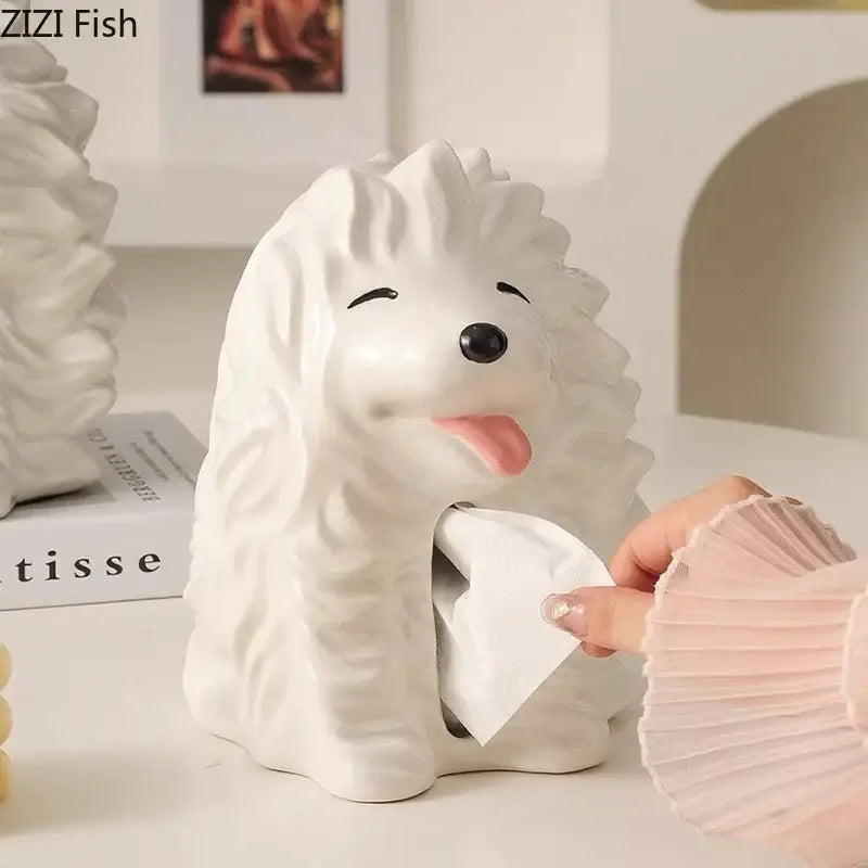 Cute white ceramic poodle cartoon puppy tissue box bedroom decor