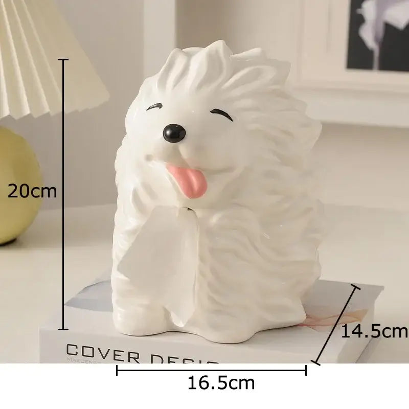 Cute white ceramic poodle cartoon puppy tissue box bedroom decor