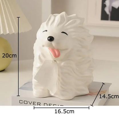 Cute white ceramic poodle cartoon puppy tissue box bedroom decor