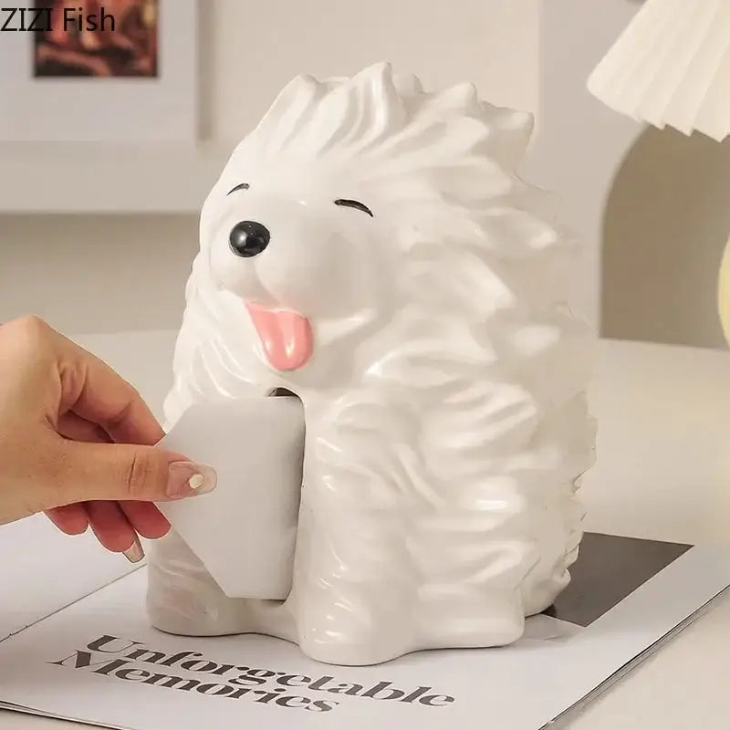 Cute white ceramic poodle cartoon puppy tissue box bedroom decor