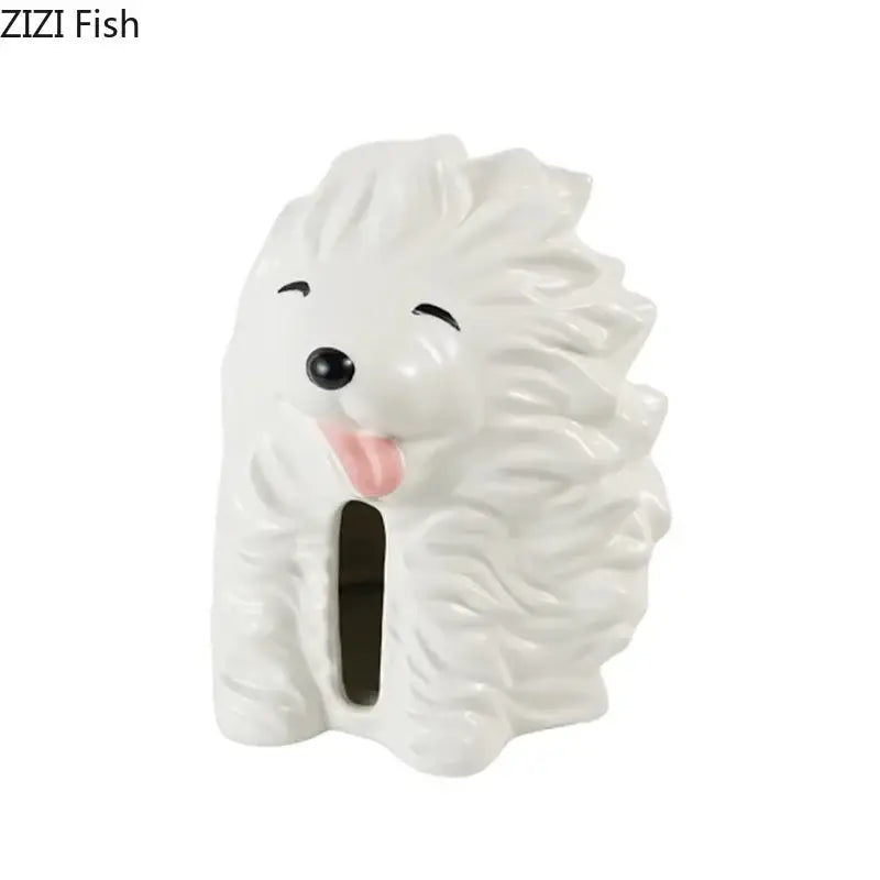 Cute white ceramic poodle cartoon puppy tissue box bedroom decor