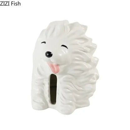Cute white ceramic poodle cartoon puppy tissue box bedroom decor