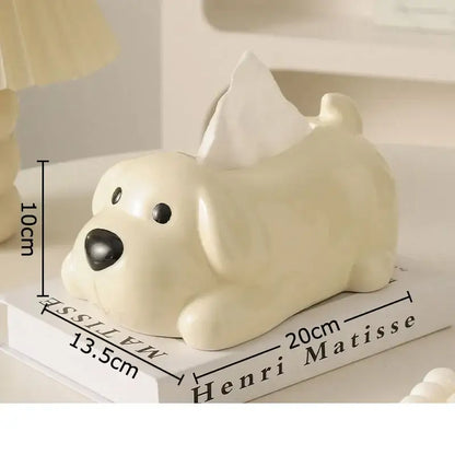 Cute white ceramic poodle cartoon puppy tissue box bedroom decor