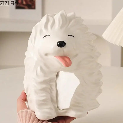 Cute white ceramic poodle cartoon puppy tissue box bedroom decor