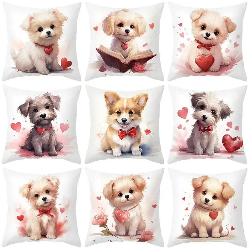 Cute white & cream dog print cushion cover bedroom heart decor