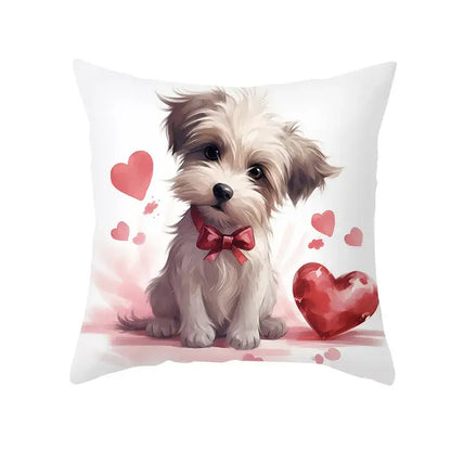 Cute white & cream dog print cushion cover bedroom heart decor