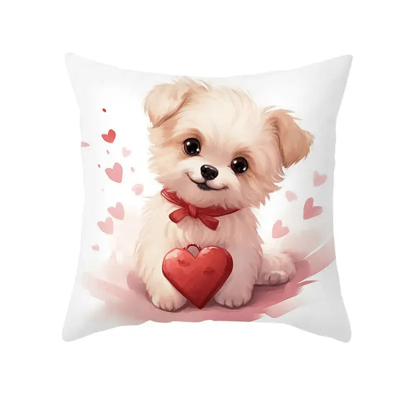 Cute white & cream dog print cushion cover bedroom heart decor