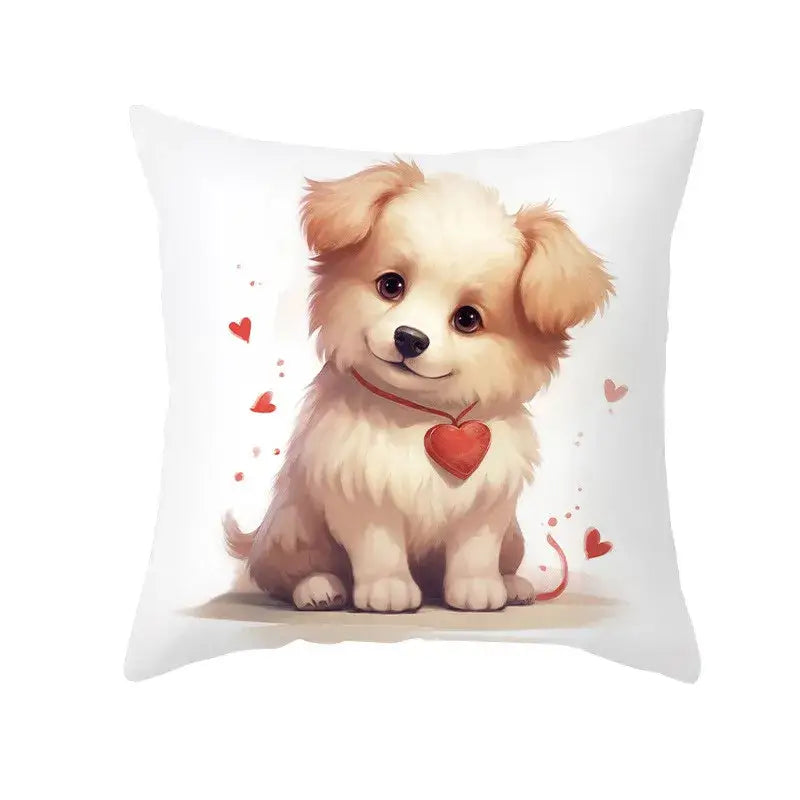 Cute white & cream dog print cushion cover bedroom heart decor