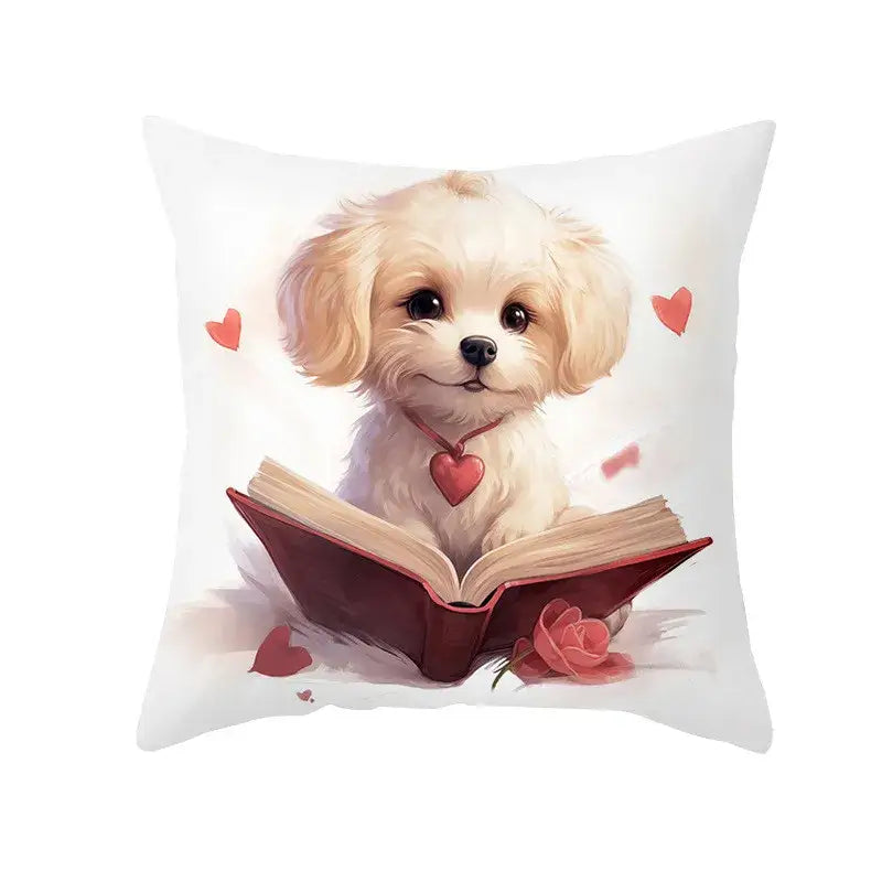 Cute white & cream dog print cushion cover bedroom heart decor