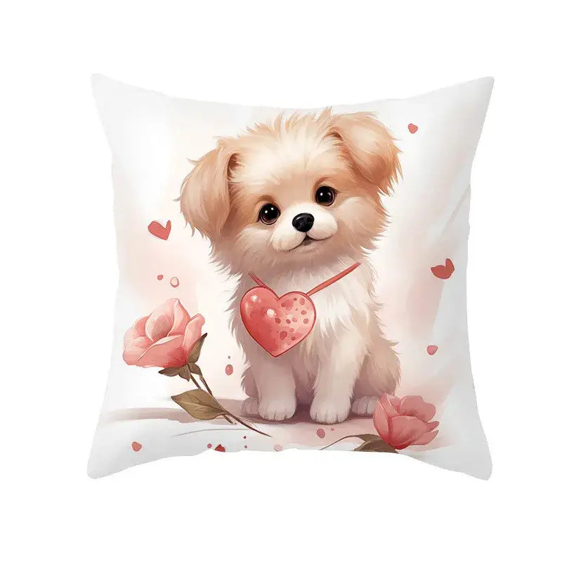 Cute white & cream dog print cushion cover bedroom heart decor