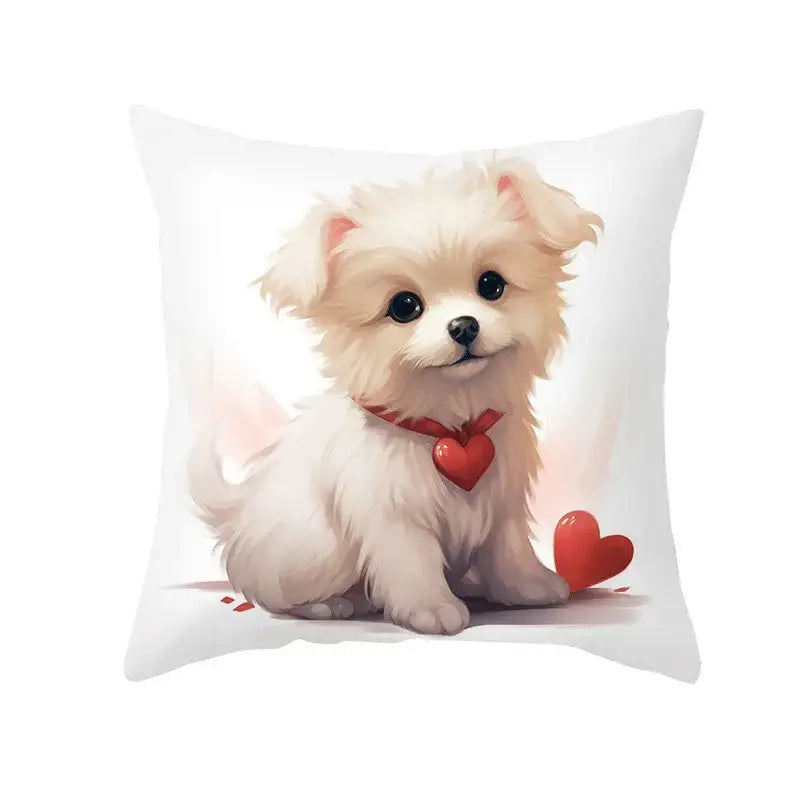 Cute white & cream dog print cushion cover bedroom heart decor