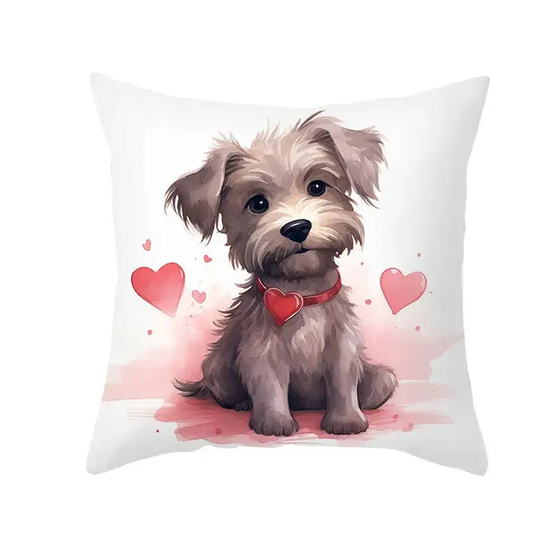 Cute white & cream dog print cushion cover bedroom heart decor