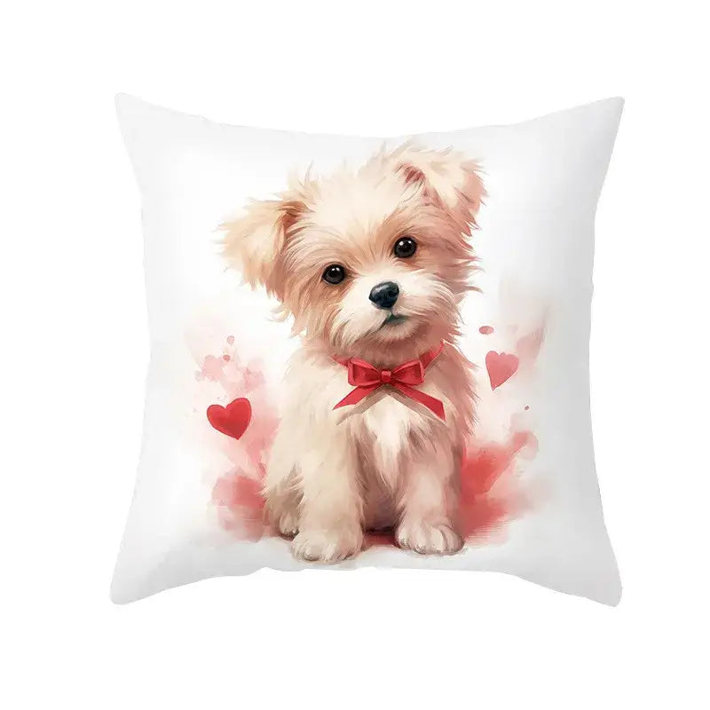 Cute white & cream dog print cushion cover bedroom heart decor