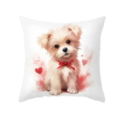 Cute white & cream dog print cushion cover bedroom heart decor