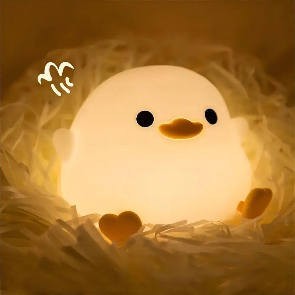 Cute white duck silicone night light bedroom dimming touch lamp