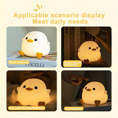 Cute white duck silicone night light bedroom dimming touch lamp