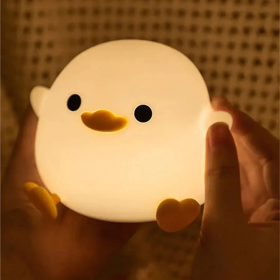 Cute white duck silicone night light bedroom dimming touch lamp