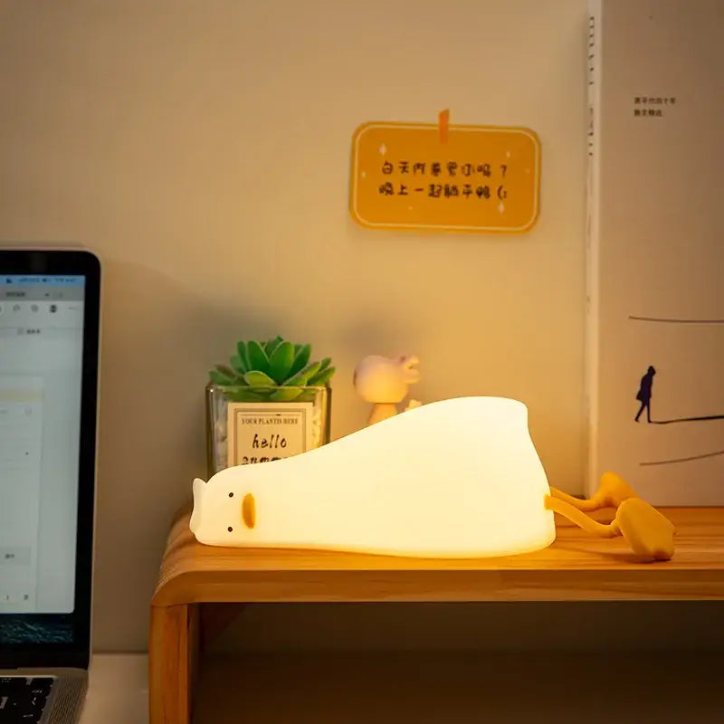 Cute white duck silicone night light bedroom dimming touch lamp