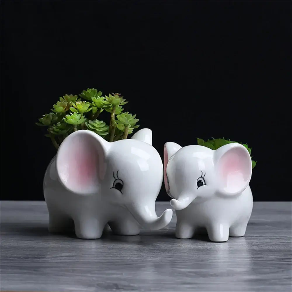 Cute white elephant succulent planter bedroom ceramic flowerpot