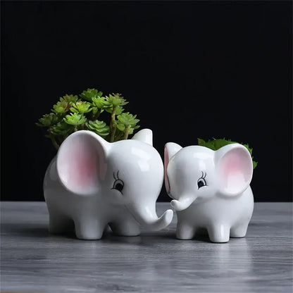 Cute white elephant succulent planter bedroom ceramic flowerpot