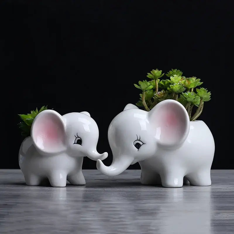 Cute white elephant succulent planter bedroom ceramic flowerpot