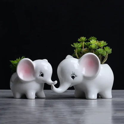 Cute white elephant succulent planter bedroom ceramic flowerpot