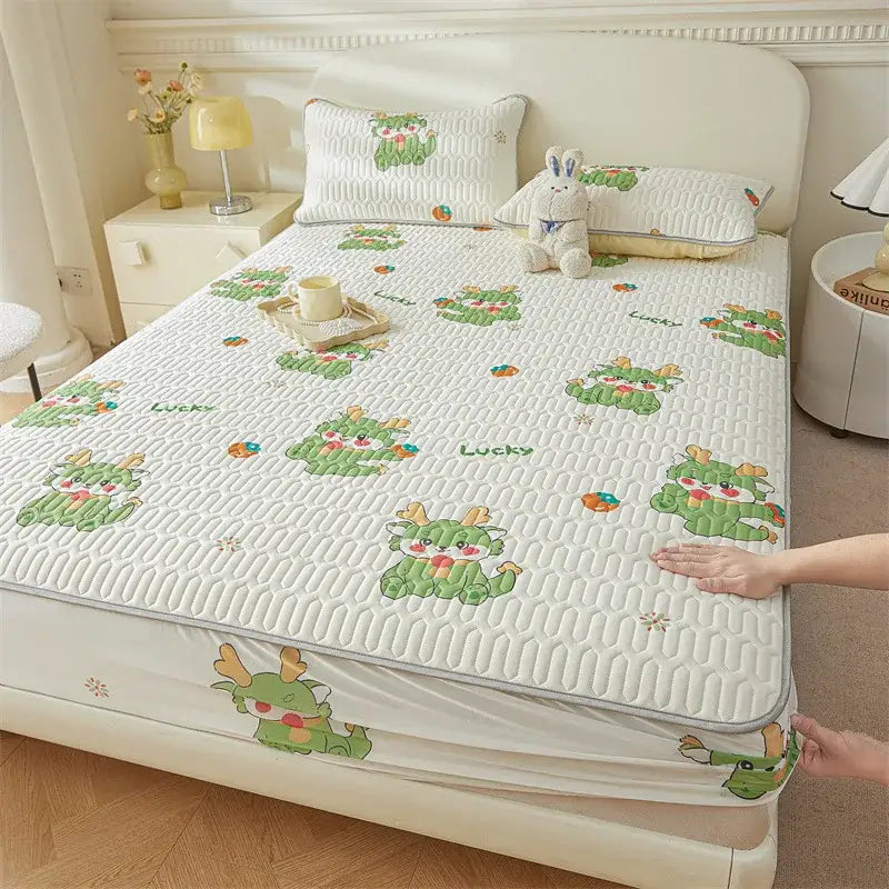 Cute white floral cartoon pattern cooling fitted sheet bedroom