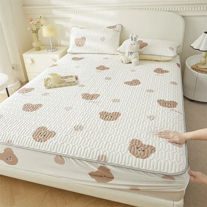 Cute white floral cartoon pattern cooling fitted sheet bedroom