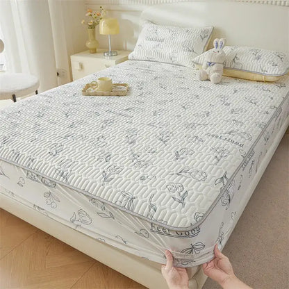 Cute white floral cartoon pattern cooling fitted sheet bedroom