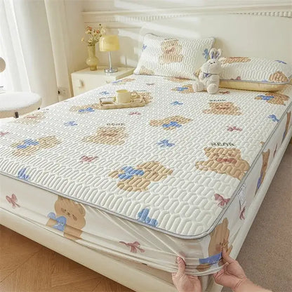 Cute white floral cartoon pattern cooling fitted sheet bedroom