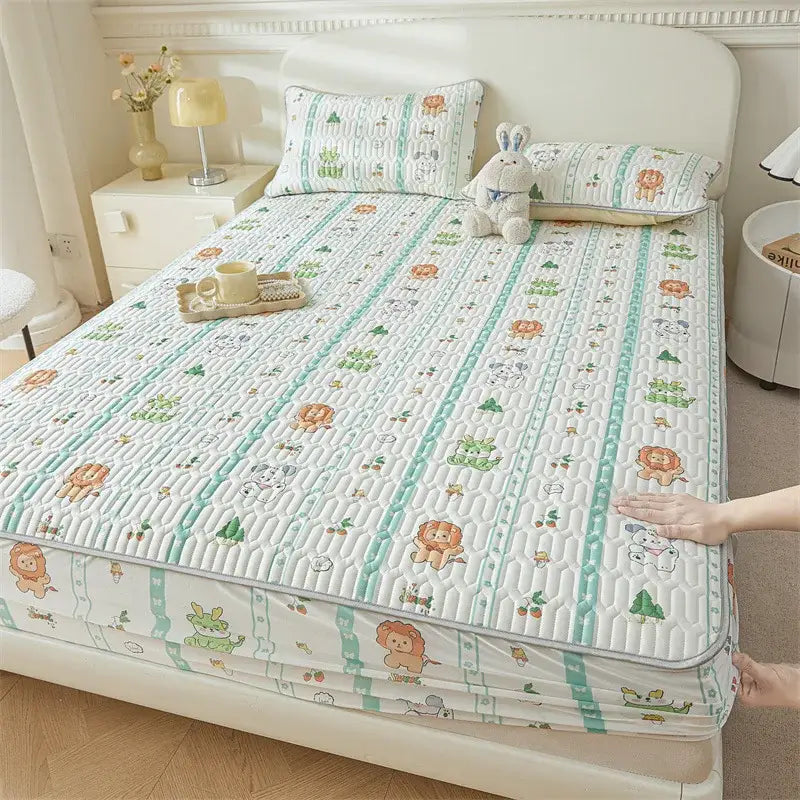 Cute white floral cartoon pattern cooling fitted sheet bedroom