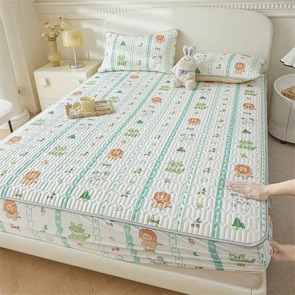 Cute white floral cartoon pattern cooling fitted sheet bedroom