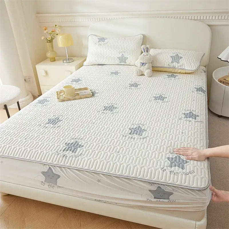 Cute white floral cartoon pattern cooling fitted sheet bedroom