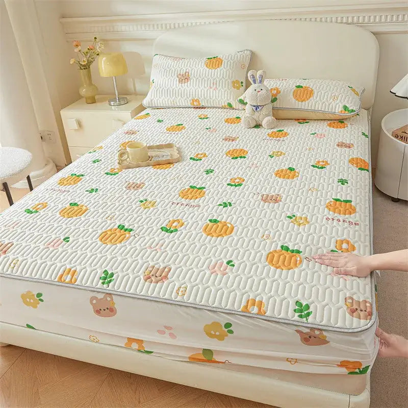 Cute white floral cartoon pattern cooling fitted sheet bedroom
