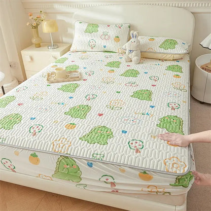 Cute white floral cartoon pattern cooling fitted sheet bedroom