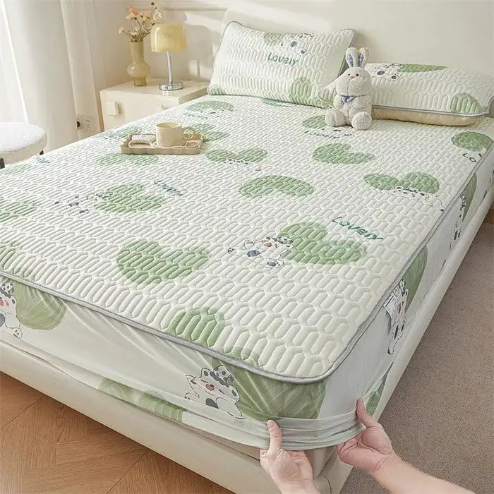 Cute white floral cartoon pattern cooling fitted sheet bedroom