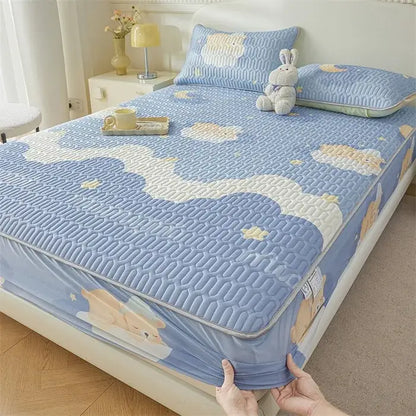 Cute white floral cartoon pattern cooling fitted sheet bedroom