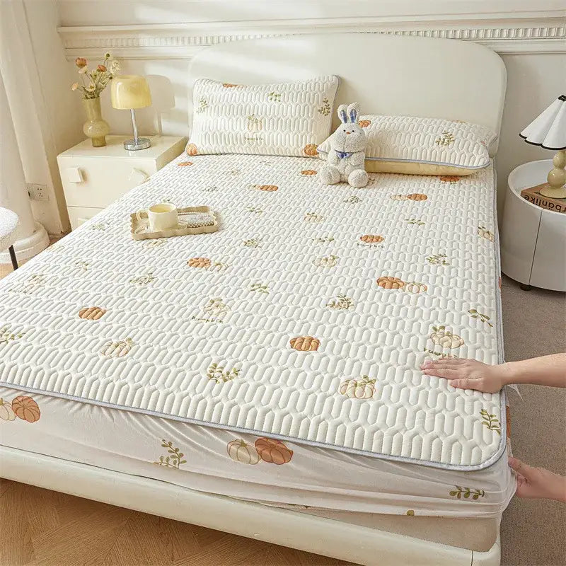 Cute white floral cartoon pattern cooling fitted sheet bedroom