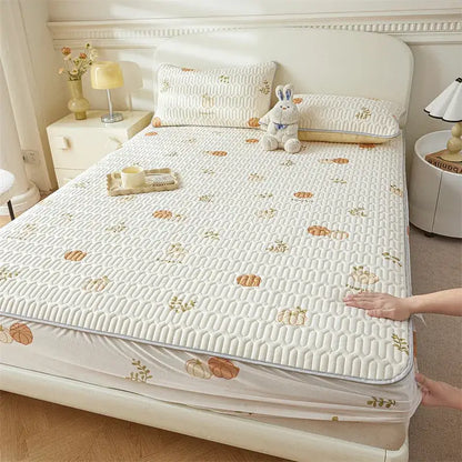Cute white floral cartoon pattern cooling fitted sheet bedroom