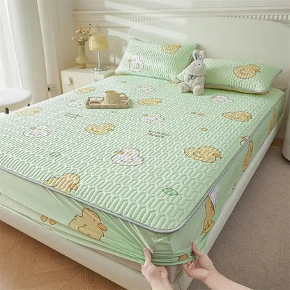 Cute white floral cartoon pattern cooling fitted sheet bedroom