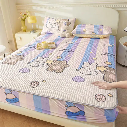 Cute white floral cartoon pattern cooling fitted sheet bedroom